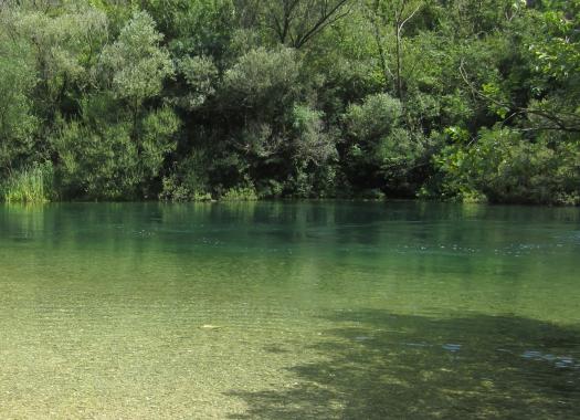 kleine Badebucht am Fluss